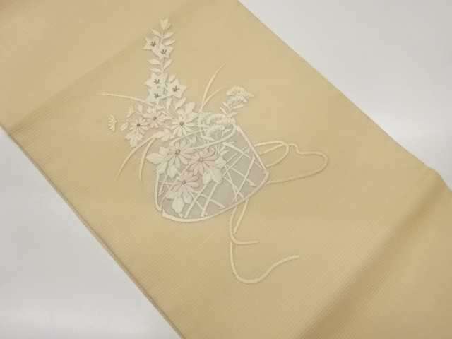 JAPANESE HIRAKI NAGOYA OBI FOR SUMMER / AUTUMN FLOWERS
